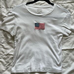White T-Shirt with American Flag Patch